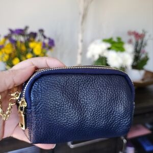 NWOT Leather Three zip Navy blue card Holder